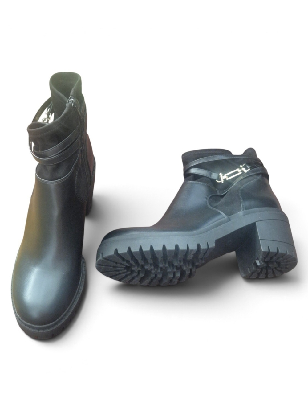 SM New York Bobbye Black Leather Ankle Boots Buckle Detail New 9.5 M